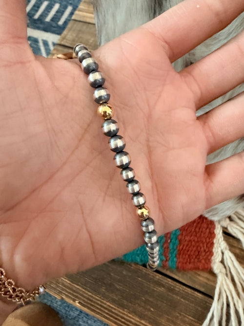 Handcrafted Sterling Silver & Gold Beaded 18” Necklace