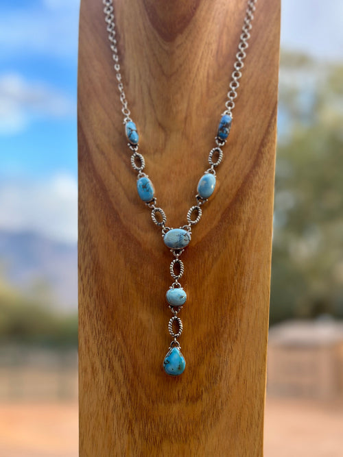 Beautiful Handmade Sterling Silver & Golden Hills Turquoise Drop Necklace