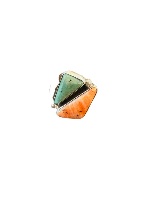 Old Pawn Navajo Sterling Silver, Turquoise & Spiny Adjustable Ring