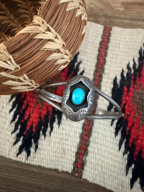 Handcrafted Old Pawn Sterling Silver & Turquoise Cuff Bracelet
