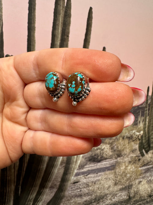 Handmade Number 8 Turquoise & Sterling Silver Stud Earrings STYLE 2