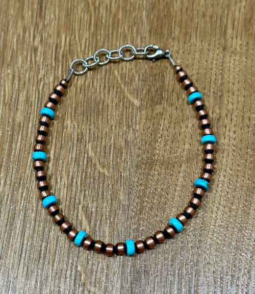 Navajo Copper & Turquoise Beaded Bracelet