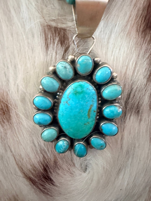 Handcrafted Turquoise & Sterling Silver Cluster Beaded Necklace by Sheila Becenti