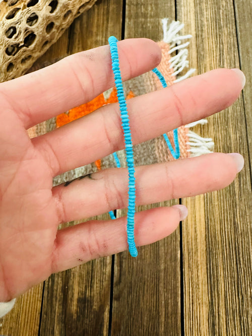 Navajo Turquoise and Sterling Silver Beaded Necklace 18”