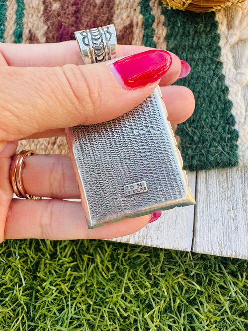 Old Pawn Handcrafted Turquoise, Opal and Sterling Silver Inlay Pendant