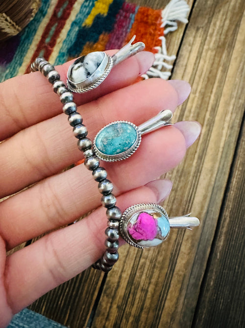 Handcrafted 3mm Sterling Silver Pearl & Multi Stone Blossom Stretch Bracelet