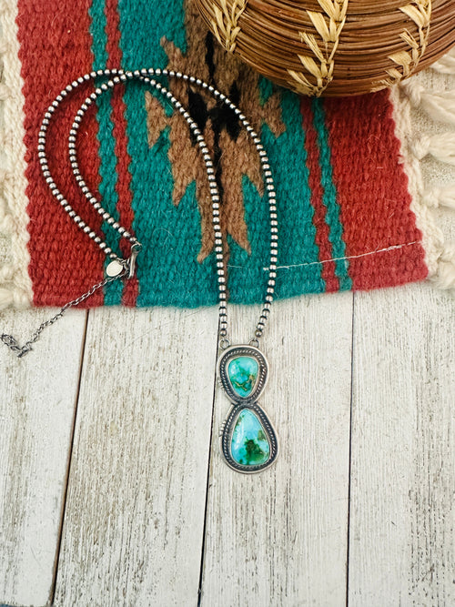 Navajo Sterling Silver & Sonoran Mountain Turquoise Beaded Necklace