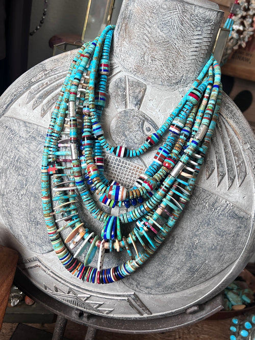 Ronald Chavez Handcrafted Multistone Heishi Beaded Santo Domingo Necklace