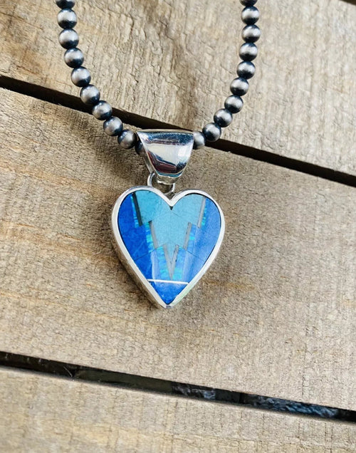 Navajo Multi Stone & Sterling Silver Inlay Heart Pendant