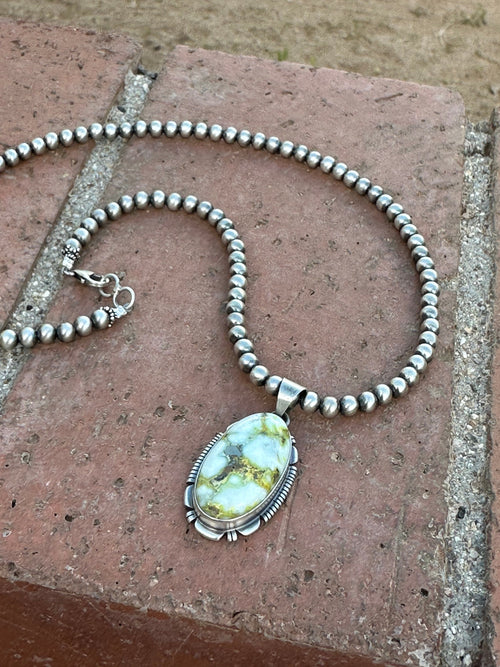 Navajo Sterling Silver & Palomino Turquoise Beaded Necklace