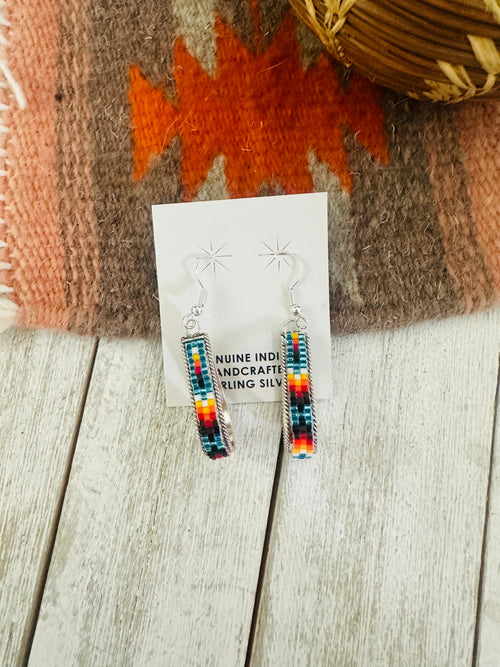 Navajo Handmade Multicolor Beaded Teardrop Dangle Earrings