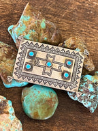 Handcrafted Sterling Silver and Turquoise Rug Brooch by Lee Charley