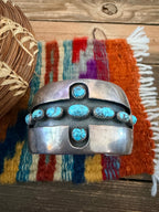 Handcrafted Old Pawn Sterling Silver & Turquoise Shadowbox Cross Cuff Bracelet
