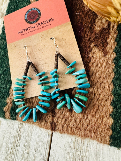 Navajo Turquoise & Heishi Beaded Hoop Earrings