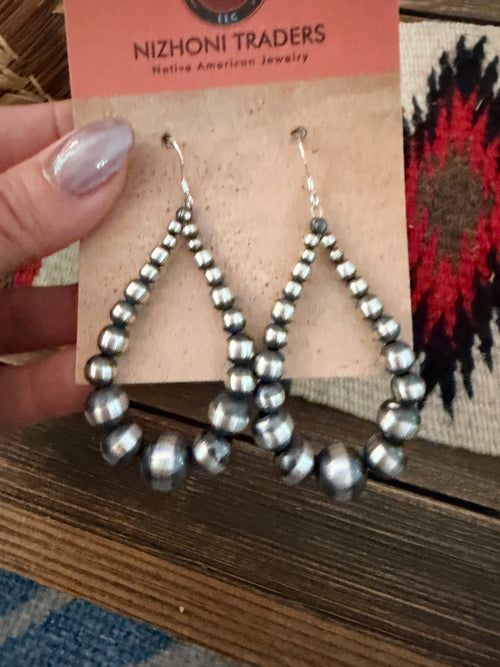 Handcrafted Sterling Silver Pearl Beaded Dangle Hoop Earrings