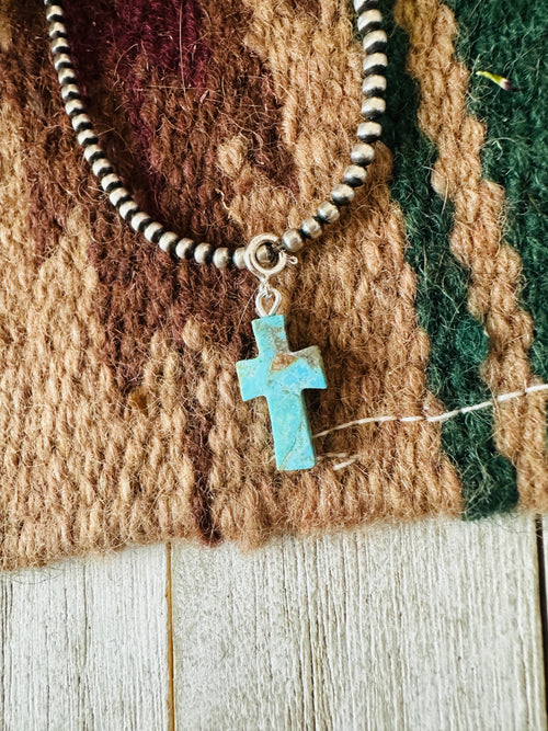 Navajo Hand Carved Turquoise Cross Charm
