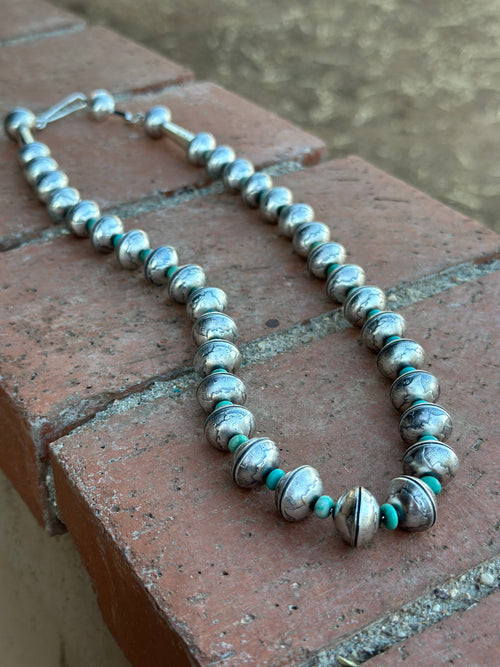 Navajo James McCabe Sterling Silver & Turquoise Liberty Dime Necklace