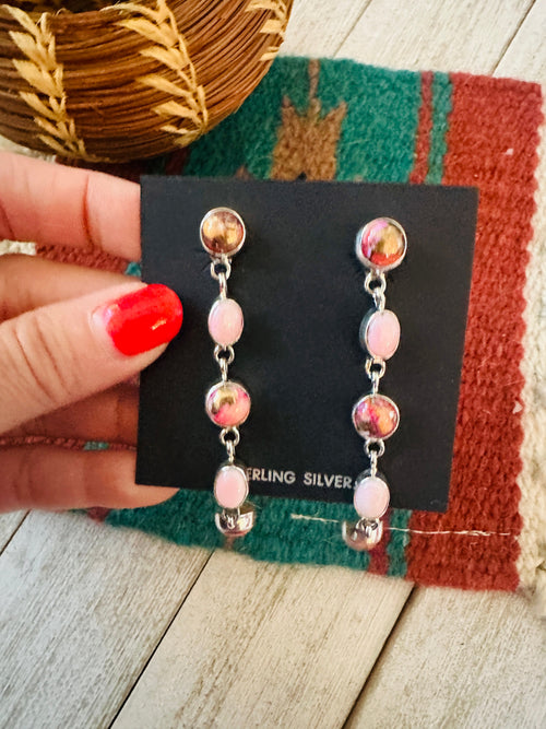 Navajo Sterling Silver, Queen Pink Conch & Pink Mojave Dangle Earrings