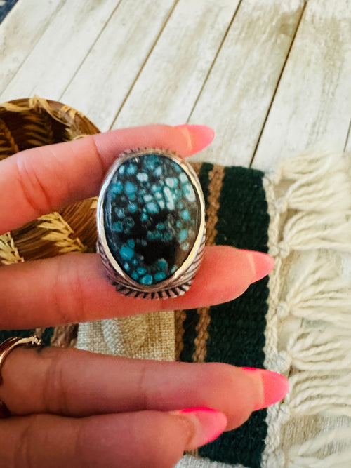 Old Pawn Navajo Sterling Silver & Kingman Web Turquoise Men’s Ring Size 9.25