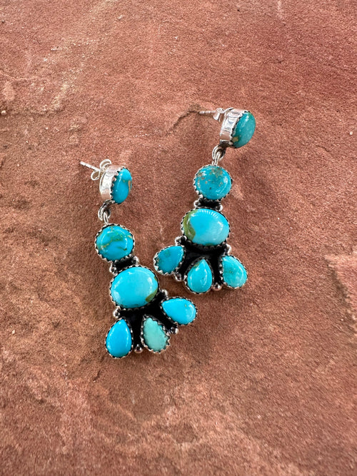 Handmade Sonoran South Hill Turquoise and Sterling Silver Dangles Signed Nizhoni