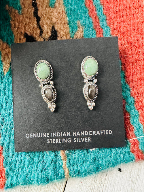 Navajo Sterling Silver, Turquoise & Hematite Post Earrings