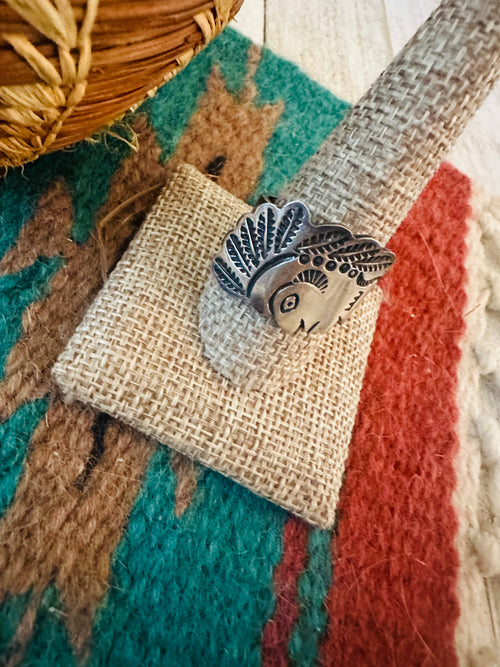 Old Pawn Navajo Sterling Silver Indian Chief Band Ring Size 11