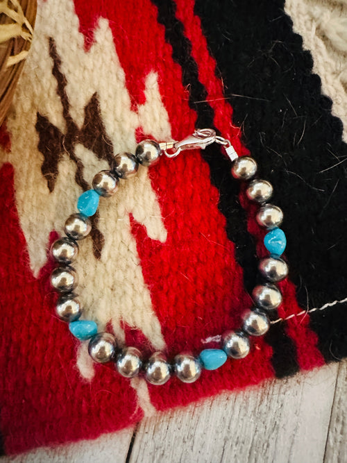 Navajo Turquoise & Sterling Silver Pearl Beaded Bracelet