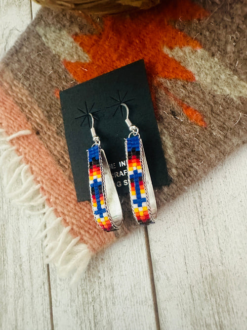 Navajo Handmade Multicolor Beaded Teardrop Dangle Earrings