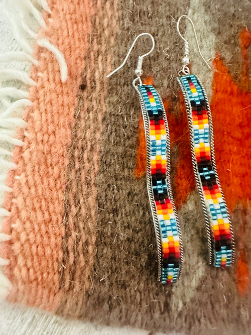 Navajo Handmade Multicolor Beaded Dangle Earrings