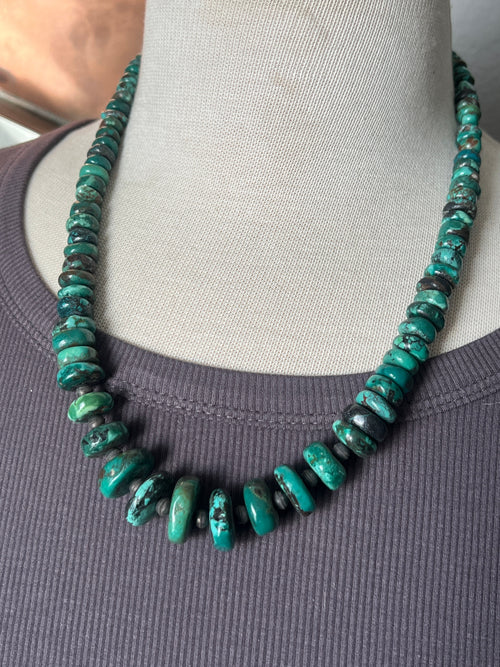 Kirby Smith Hand Strung Hubei Turquoise Heishi and Sterling Beaded Necklace