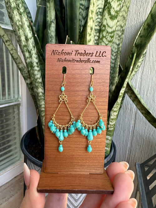 “The Golden Collection” Bella Handmade Gold Plated Turquiose Beaded Earrings