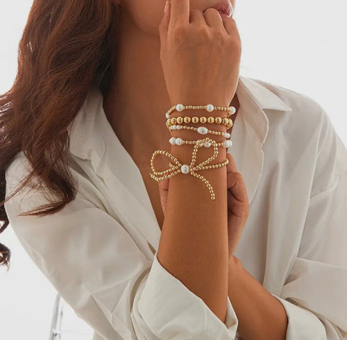 “The Golden Collection” BOW STACK Handmade Beaded Bracelet Set