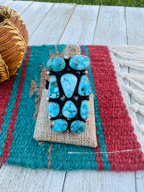 Old Pawn Handcrafted Turquoise & Sterling Silver Cluster Ring Size 9 by Travis James