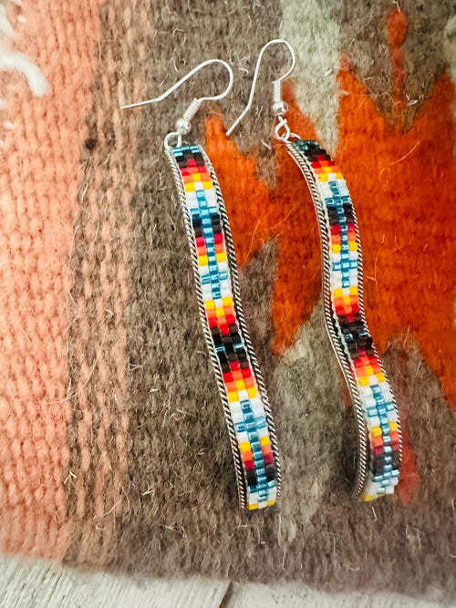 Navajo Handmade Multicolor Beaded Dangle Earrings