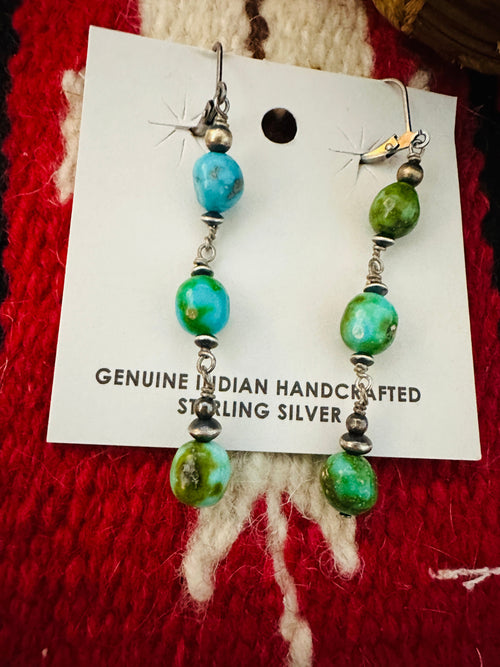 Navajo Sonoran Mountain Turquoise & Sterling Silver Beaded Earrings