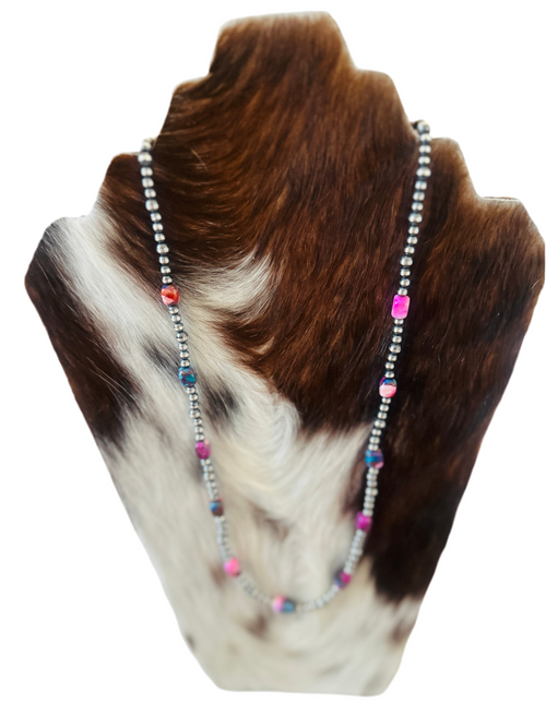 Navajo Sterling Silver & Pink Dream Mojave  Beaded 24” Necklace