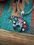 Handcrafted Old Pawn Sterling Silver and Multi Stone Inlay Bear Pendant