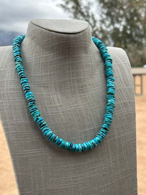Navajo Kingman Turquoise & Sterling Silver 8mm Beaded Necklace
