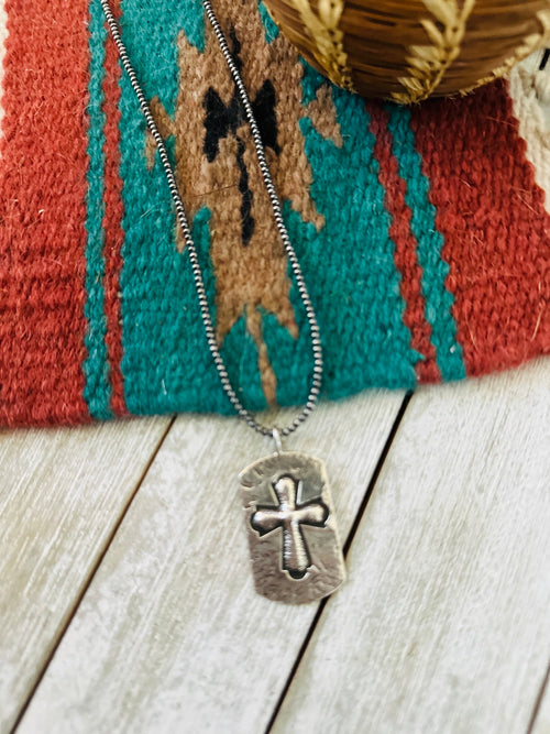 Navajo Sterling Silver Pearl Beaded Cross Necklace