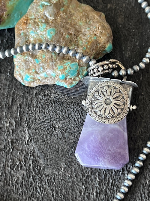 Sterling Silver Gem Collector 30” + 2” Beaded Necklace w/ Amethyst & Starburst Pendant