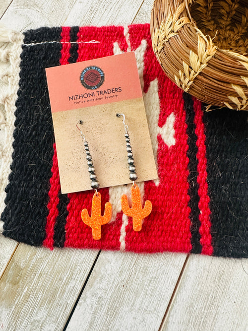 Summer Lovin’ Navajo Sterling Silver Pearl Beaded Opal Cactus Dangle Earrings