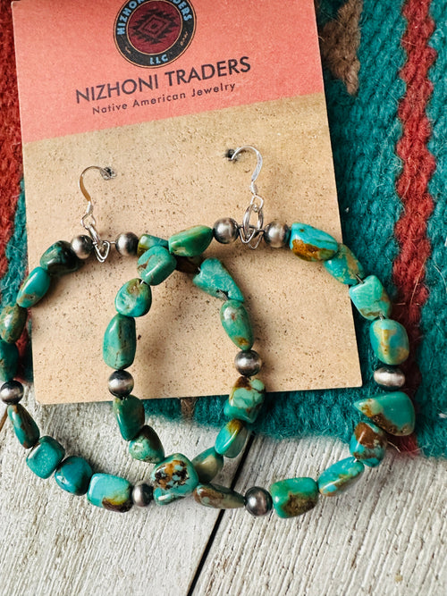 Handcrafted Turquoise & Sterling Silver Beaded Hoop Earrings