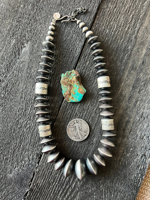 Navajo Sterling Silver Single Strand Beaded Statement Necklace by Rose Martin, 18” + 2”