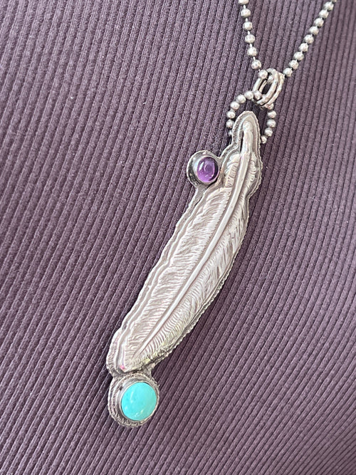 Tularosa Sterling Silver, Turquoise & Amethyst Feather Necklace
