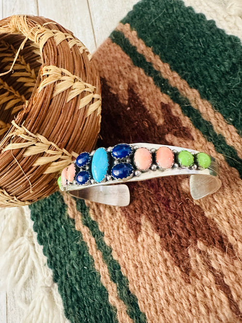Old Pawn Navajo Multi Stone & Sterling Silver Cuff Bracelet by Daniel Mike