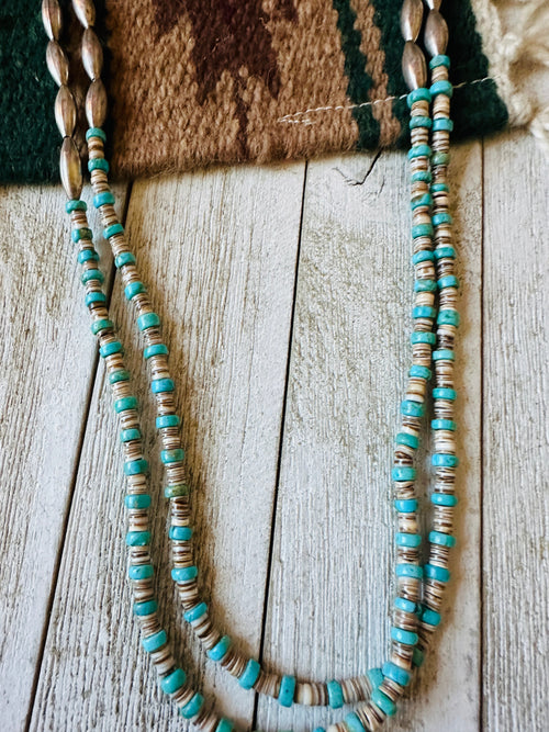 Vintage Old Pawn Navajo Turquoise, Sterling Silver & Heishi Beaded Necklace