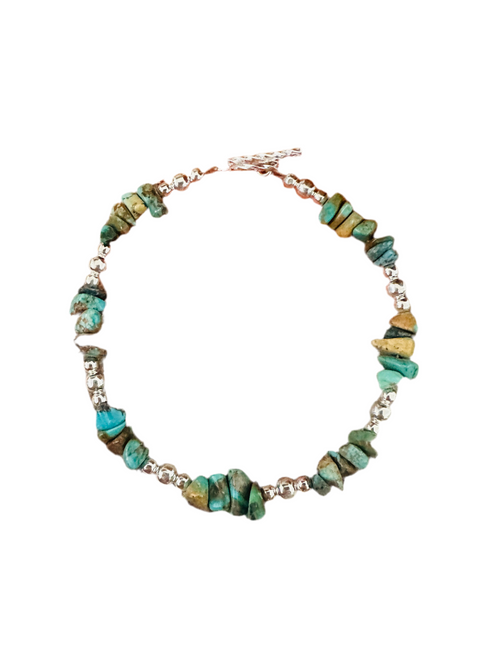 Navajo Sterling Silver Pearl & Turquoise Beaded Bracelet