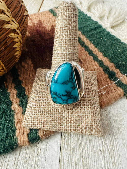 Old Pawn Turquoise and Sterling Silver Ring Size 11.5