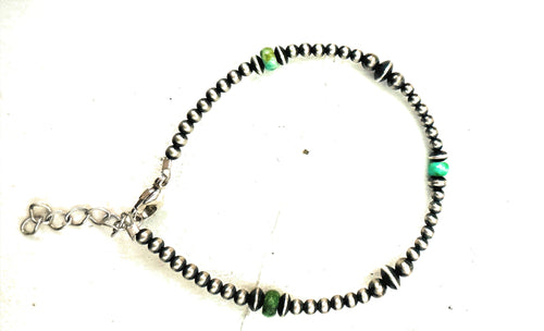 Navajo Sonoran Mountain Turquoise & Sterling Silver Beaded Bracelet