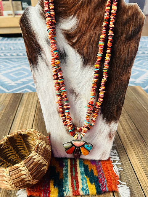 Old Pawn Vintage Handcrafted Multi Stone & Sterling Silver Beaded Necklace